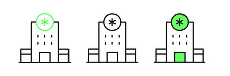 Set line Medical hospital building with cross icon isolated on white background. Medical center. Health care. Vector.のイラスト素材