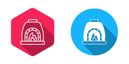 Filled and outline Blacksmith oven icon isolated with long shadow background. Vector.のイラスト素材