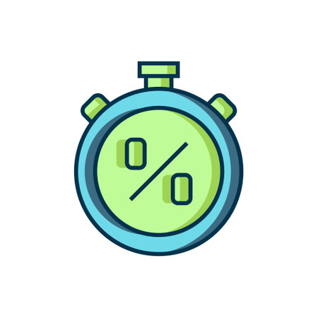 Filled outline Stopwatch with percent discount icon isolated on white background. Time timer sign. Flat filled outline style with shadow. Vector.のイラスト素材