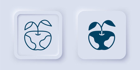 Filled and outline Apple icon isolated on gray background. Excess weight. Healthy diet menu. Fitness diet apple. Square button. Vector.のイラスト素材