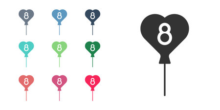Black Balloons with 8 March icon isolated on white background. Set icons colorful. Vector.のイラスト素材