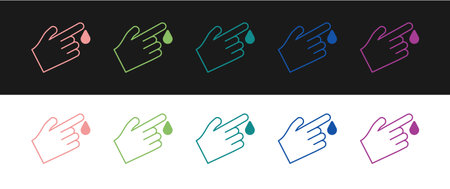 Set Hand finger with blood drops icon isolated on isolated on black and white background. Diabetes, sugar blood. Vector.のイラスト素材