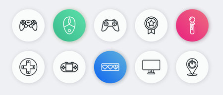 Set line Game life bar VR controller game or joystick Computer monitor rating with medal Power...
