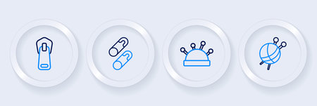 Set line Yarn ball with knitting needles Needle bed and Closed steel safety pin and Zipper icon. Vector.のイラスト素材