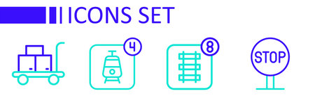 Set line Stop sign Online ticket booking and Trolley suitcase icon. Vector.