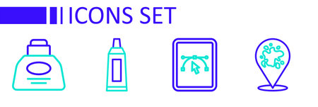 Set line Paint spray Computer with design program Tube paint palette and Inkwell icon. Vector.のイラスト素材