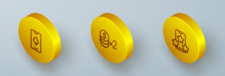Set Isometric line Online poker table game Casino chip with dollar and sports betting icon. Vector.