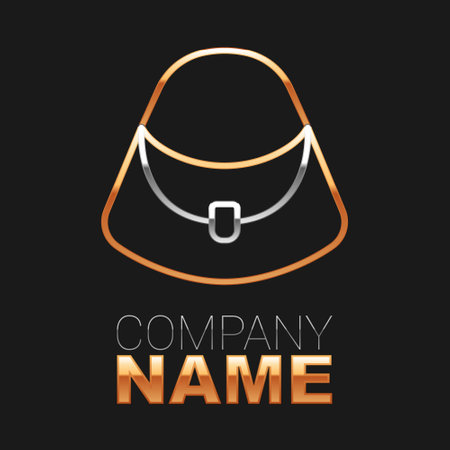 Line Handbag icon isolated on black background. Female handbag sign. Glamor casual baggage symbol. Colorful outline concept. Vector.のイラスト素材