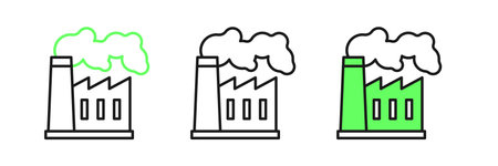 Set line Oil and gas industrial factory building icon isolated on white background. Vector.のイラスト素材