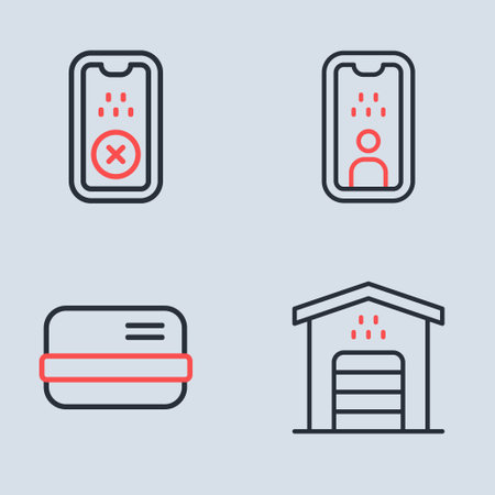 Set line Taxi driver license Credit card Garage for taxi and mobile app icon. Vector.のイラスト素材