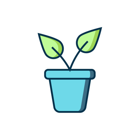 Filled outline Plant in pot icon isolated on white background. Plant growing in a pot. Potted plant sign. Flat filled outline style with shadow. Vector.のイラスト素材