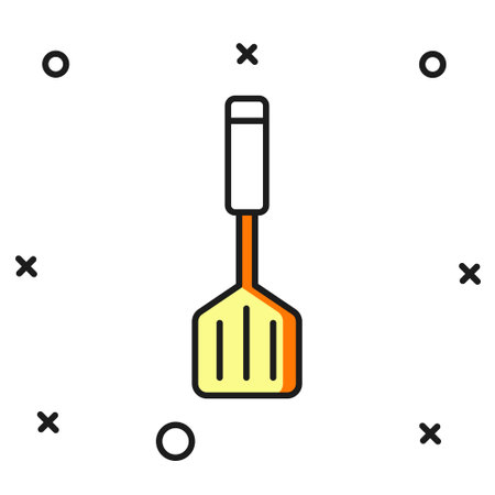 Filled outline Spatula icon isolated on white background. Kitchen spatula icon. BBQ spatula sign. Barbecue and grill tool. Flat filled outline style with shadow. Vector.のイラスト素材