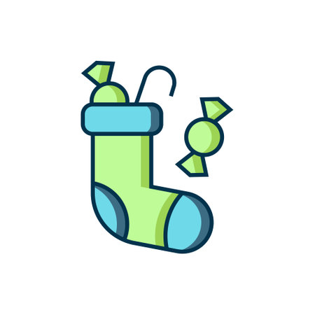 Filled outline Christmas stocking icon isolated on white background. Merry Christmas and Happy New Year. Flat filled outline style with shadow. Vector.のイラスト素材