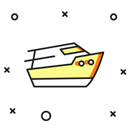 Filled outline Speedboat icon isolated on white background. Flat filled outline style with shadow. Vector.のイラスト素材