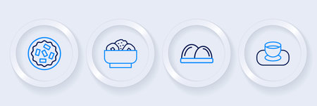 Set line Soy sauce in bowl Sushi Chow mein on plate and Homemade pie icon. Vector.のイラスト素材
