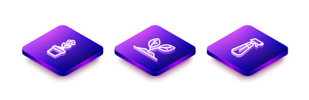 Set Isometric line Flower in pot Sprout and Garden sprayer for water icon. Vector.のイラスト素材