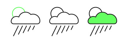 Set line Cloud with rain and sun icon isolated on white background. Rain cloud precipitation with rain drops. Vector.のイラスト素材