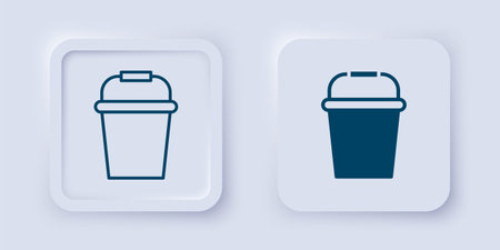 Filled and outline Fishing bucket icon isolated on gray background. Fish in a bucket. Square button. Vector.のイラスト素材
