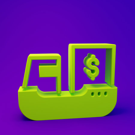 Green Cargo ship with boxes delivery service icon isolated on purple-blue background. Delivery,...
