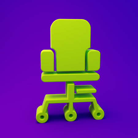 Green Office chair icon isolated on purple-blue background. Minimalism concept. 3D render illustration.の写真素材