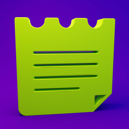 Green Notebook icon isolated on purple-blue background. Spiral notepad icon. School notebook. Writing pad. Diary for school. Minimalism concept. 3D render illustration.の写真素材