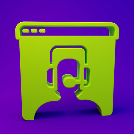 Green Telephone 24 hours support icon isolated on purple-blue background. All-day customer support call-center. Full time call services. Minimalism concept. 3D render illustration.の写真素材