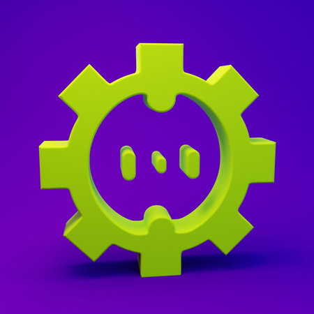 Green Electrical outlet icon isolated on purple-blue background. Power socket Rosette symbol. Minimalism concept. 3D render illustration.の写真素材
