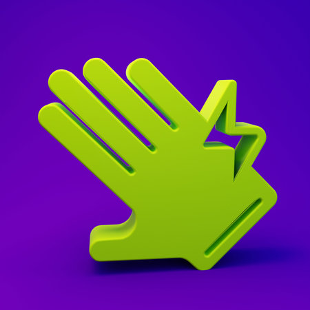 Green Electric glove icon isolated on purple-blue background. Safety gloves, hand protection. Minimalism concept. 3D render illustration.の写真素材