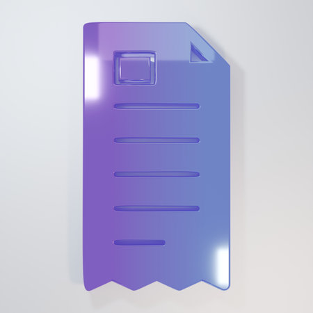 Purple-blue Paper check and financial check icon isolated on gray background. Paper print check, shop receipt or bill. Minimalism concept. 3D render illustration.の写真素材
