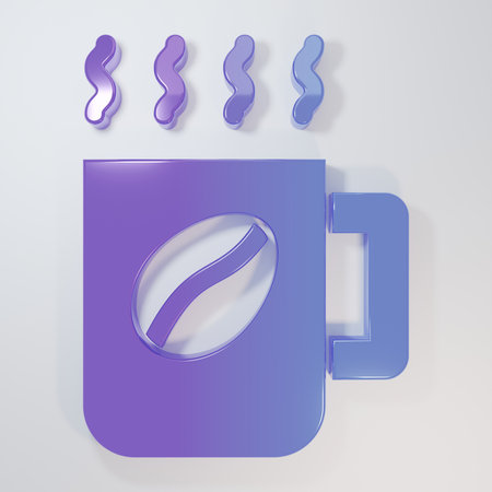 Purple-blue Coffee cup icon isolated on gray background. Tea cup. Hot drink coffee. Minimalism concept. 3D render illustration.の写真素材
