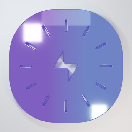 Purple-blue Lightning bolt icon isolated on gray background. Flash sign. Charge flash icon. Thunderbolt. Lighting strike. Minimalism concept. 3D render illustration.の写真素材