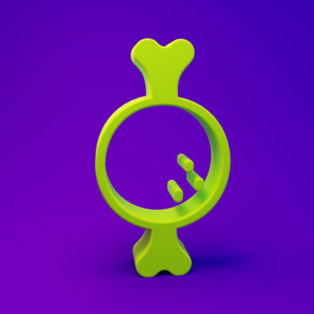 Green Chicken leg icon isolated on purple-blue background. Chicken drumstick. Minimalism concept. 3D render illustration.の写真素材