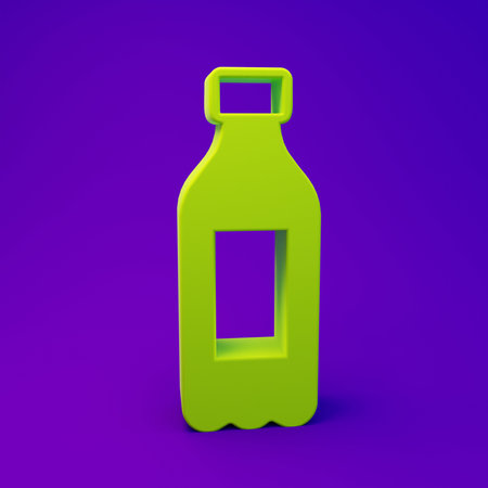 Green Bottle of water icon isolated on purple-blue background. Soda aqua drink sign. Minimalism concept. 3D render illustration.の写真素材