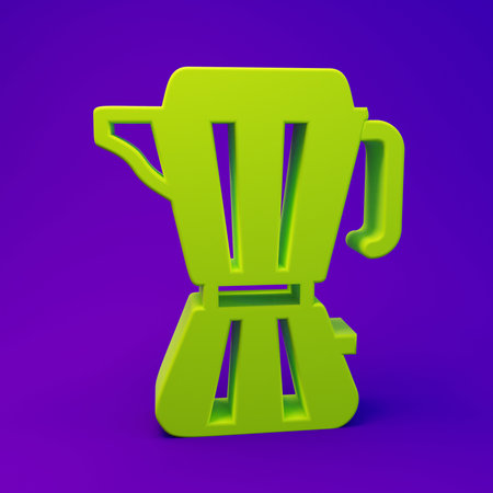 Green Coffee maker moca pot icon isolated on purple-blue background. Minimalism concept. 3D render illustration.の写真素材