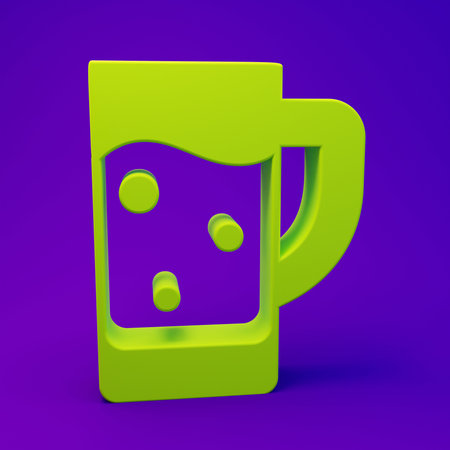 Green Glass of beer icon isolated on purple-blue background. Minimalism concept. 3D render illustration.の写真素材