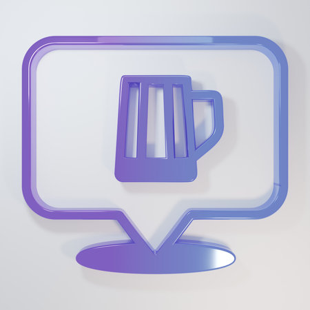 Purple-blue beer mug icon isolated on gray background. Minimalism concept. 3D render illustration.の写真素材
