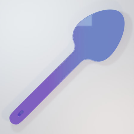 Purple-blue Teaspoon icon isolated on gray background. Cooking utensil. Cutlery sign. Minimalism concept. 3D render illustration.の写真素材