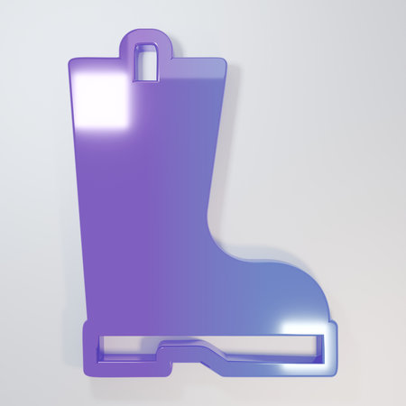 Purple-blue Waterproof rubber boot icon isolated on gray background. Gumboots for rainy weather, fishing, gardening. Minimalism concept. 3D render illustration.の写真素材