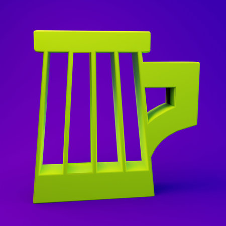 Green Wooden beer mug icon isolated on purple-blue background. Minimalism concept. 3D render illustration.の写真素材