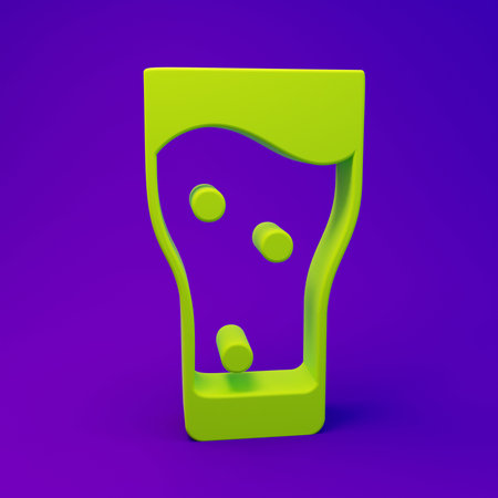 Green Glass of beer icon isolated on purple-blue background. Minimalism concept. 3D render illustration.の写真素材