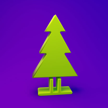 Green Tree icon isolated on purple-blue background. Forest symbol. Minimalism concept. 3D render illustration.の写真素材
