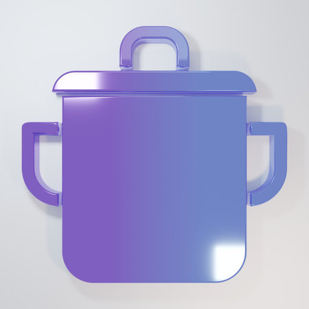 Purple-blue Cooking pot icon isolated on gray background. Boil or stew food symbol. Minimalism concept. 3D render illustration.の写真素材