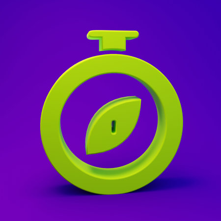 Green Compass icon isolated on purple-blue background. Windrose navigation symbol. Wind rose sign. Minimalism concept. 3D render illustration.の写真素材