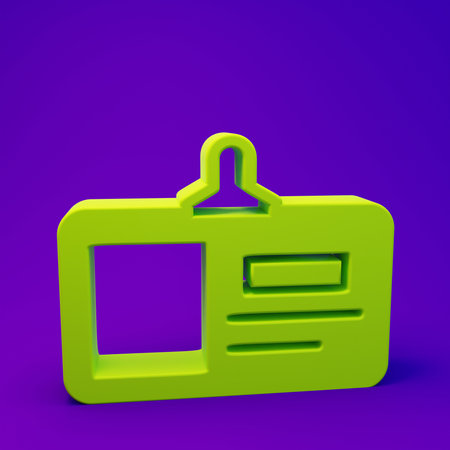 Green Identification badge icon isolated on purple-blue background. It can be used for presentation,...