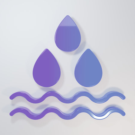 Purple-blue Water drop icon isolated on gray background. Minimalism concept. 3D render illustration.の写真素材
