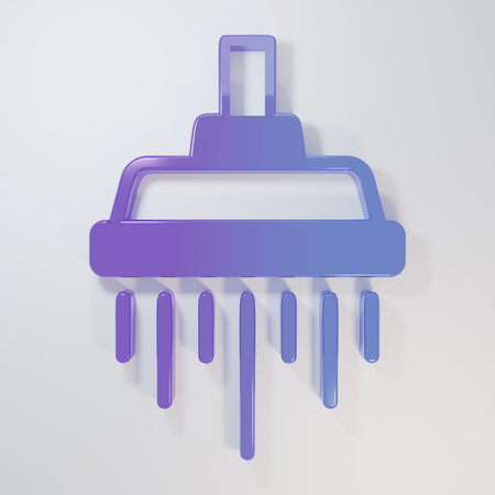 Purple-blue Shower head with water drops flowing icon isolated on gray background. Minimalism concept. 3D render illustration.の写真素材