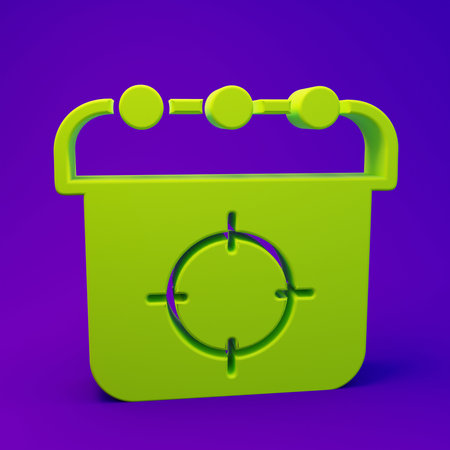 Green Target sport icon isolated on purple-blue background. Clean target with numbers for shooting range or shooting. Minimalism concept. 3D render illustration.の写真素材