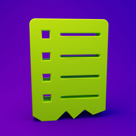 Green Shopping list icon isolated on purple-blue background. Minimalism concept. 3D render illustration.の写真素材