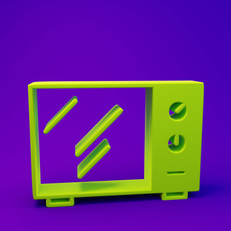 Green Microwave oven icon isolated on purple-blue background. Home appliances icon. Minimalism concept. 3D render illustration.の写真素材