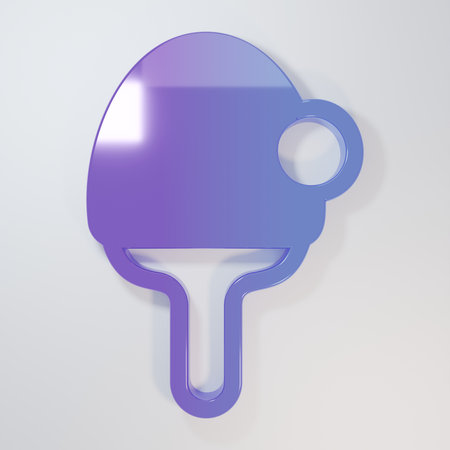Purple-blue Racket for playing table tennis icon isolated on gray background. Minimalism concept. 3D render illustration.の写真素材